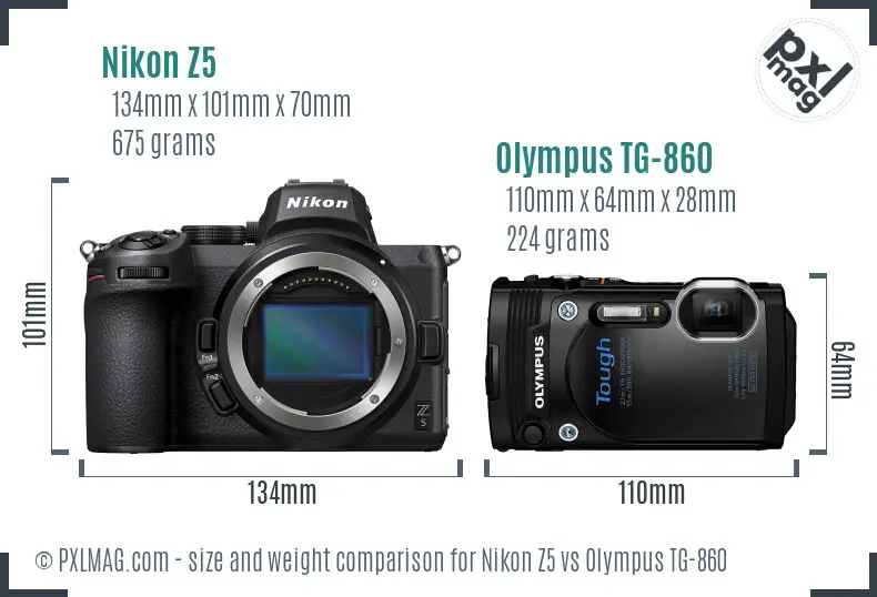 Nikon Z5 vs Olympus TG-860 size comparison