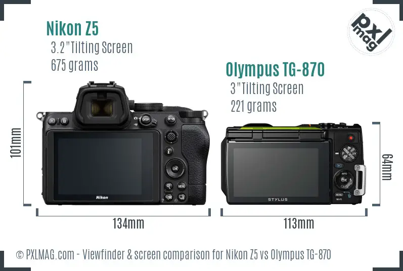 Nikon Z5 vs Olympus TG-870 Screen and Viewfinder comparison