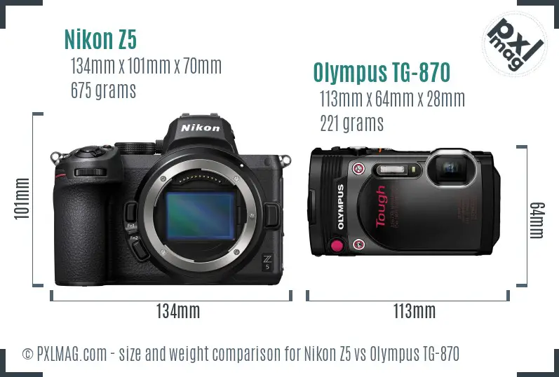 Nikon Z5 vs Olympus TG-870 size comparison