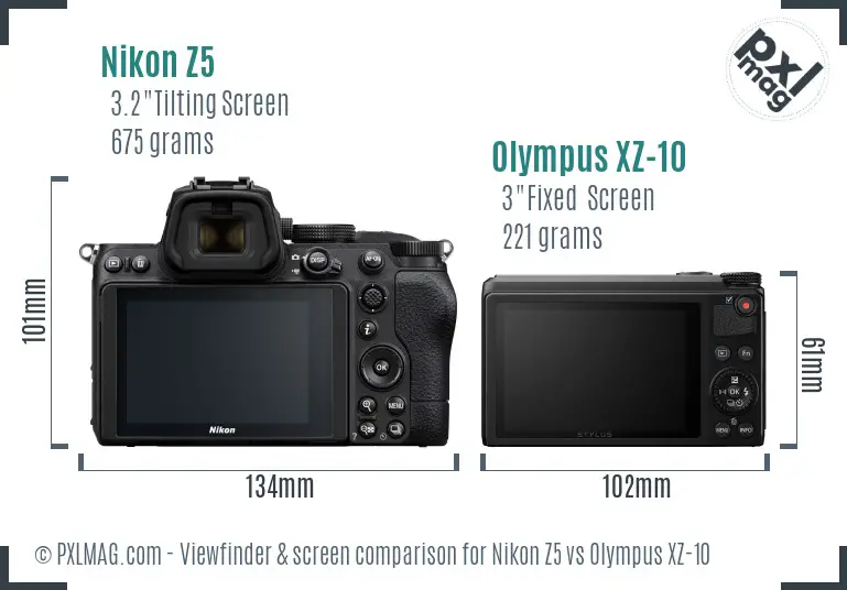 Nikon Z5 vs Olympus XZ-10 Screen and Viewfinder comparison