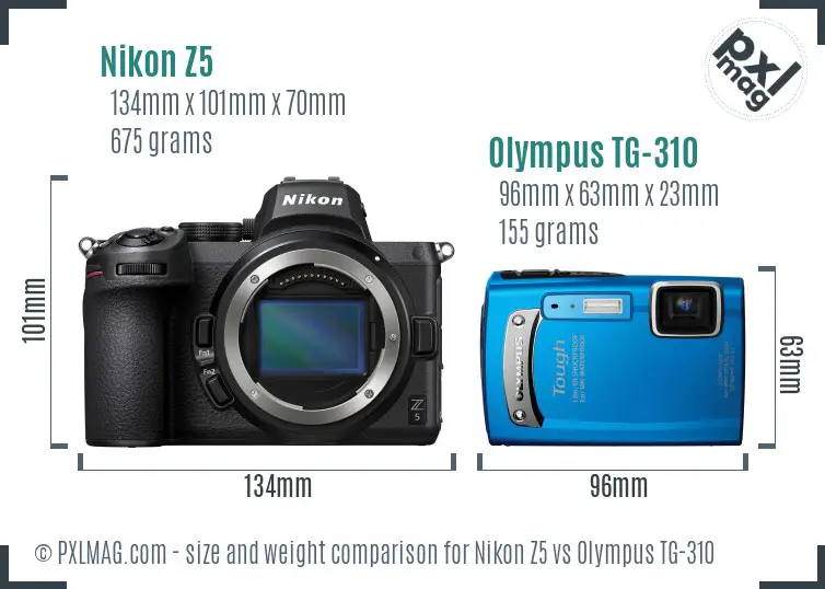 Nikon Z5 vs Olympus TG-310 size comparison