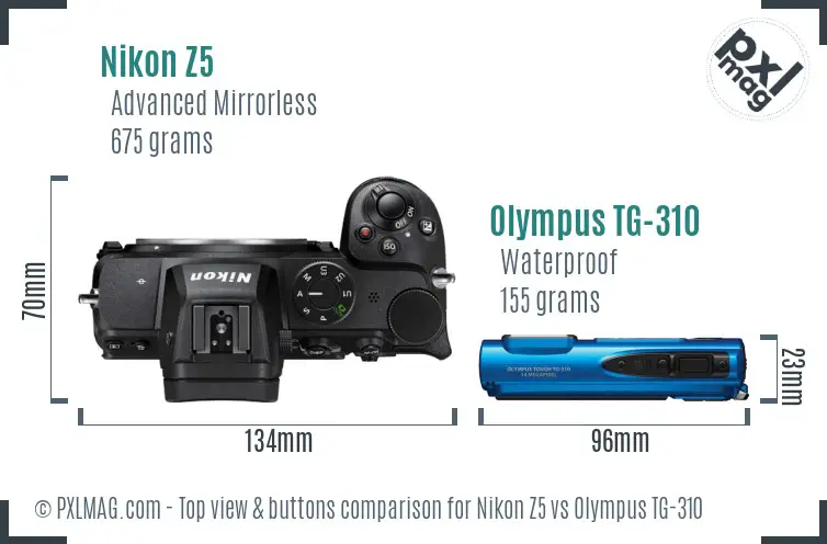 Nikon Z5 vs Olympus TG-310 top view buttons comparison