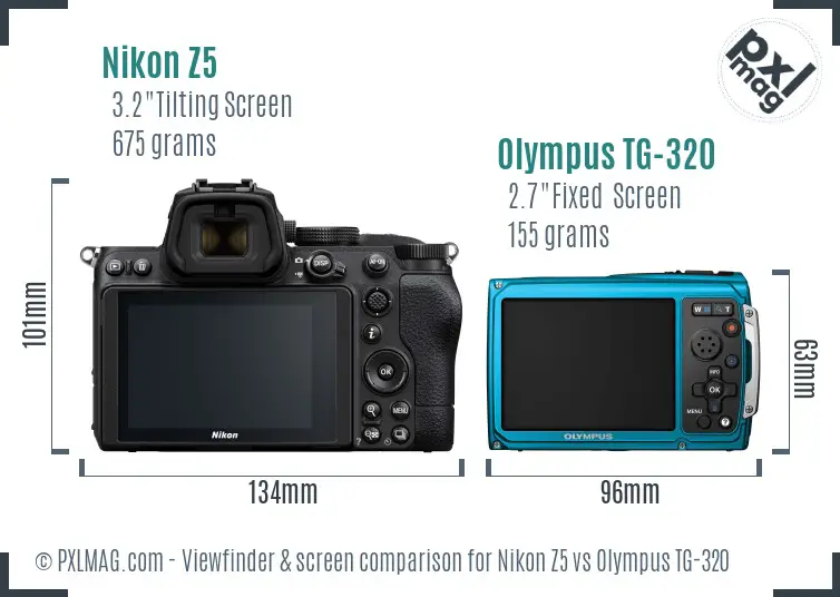 Nikon Z5 vs Olympus TG-320 Screen and Viewfinder comparison