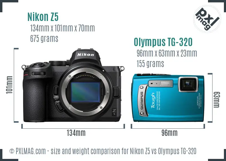 Nikon Z5 vs Olympus TG-320 size comparison