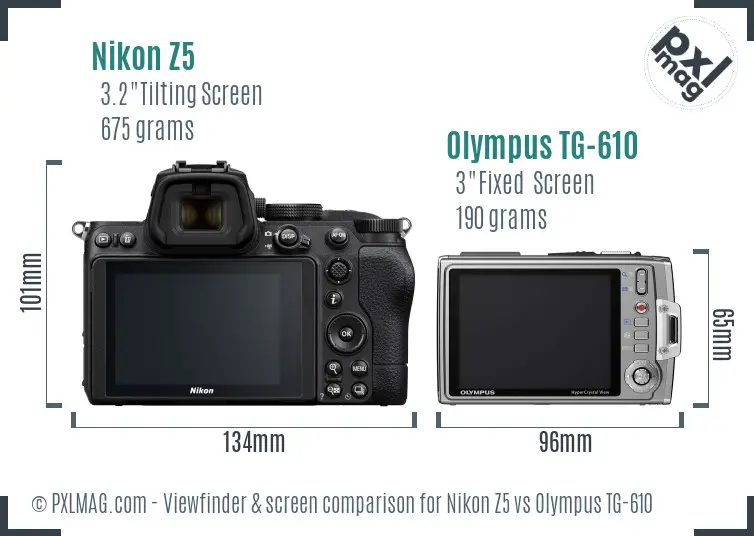 Nikon Z5 vs Olympus TG-610 Screen and Viewfinder comparison