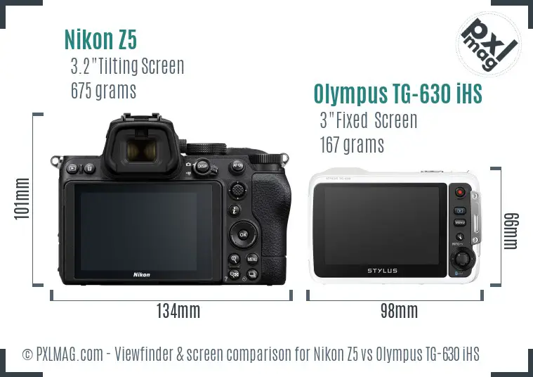 Nikon Z5 vs Olympus TG-630 iHS Screen and Viewfinder comparison