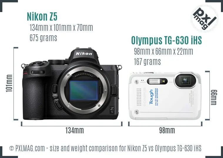 Nikon Z5 vs Olympus TG-630 iHS size comparison