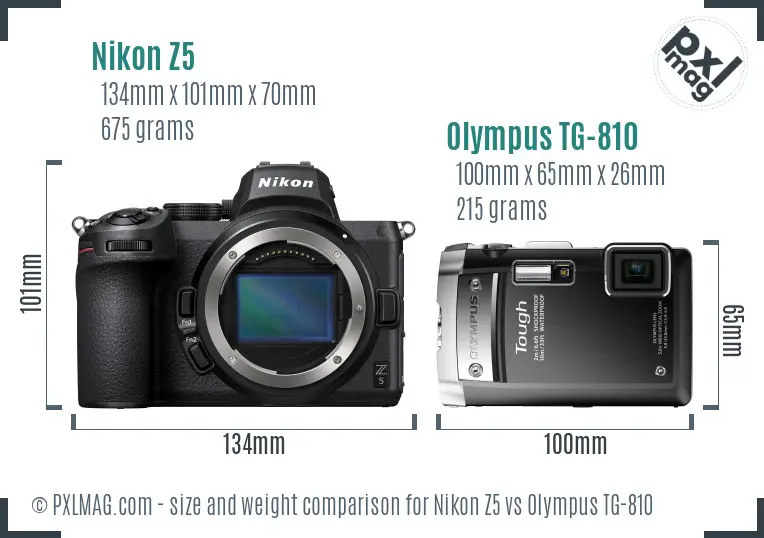 Nikon Z5 vs Olympus TG-810 size comparison