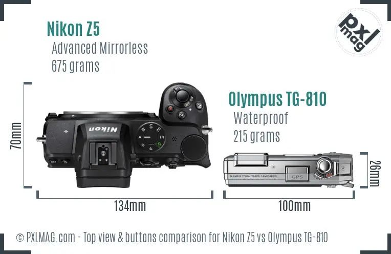 Nikon Z5 vs Olympus TG-810 top view buttons comparison