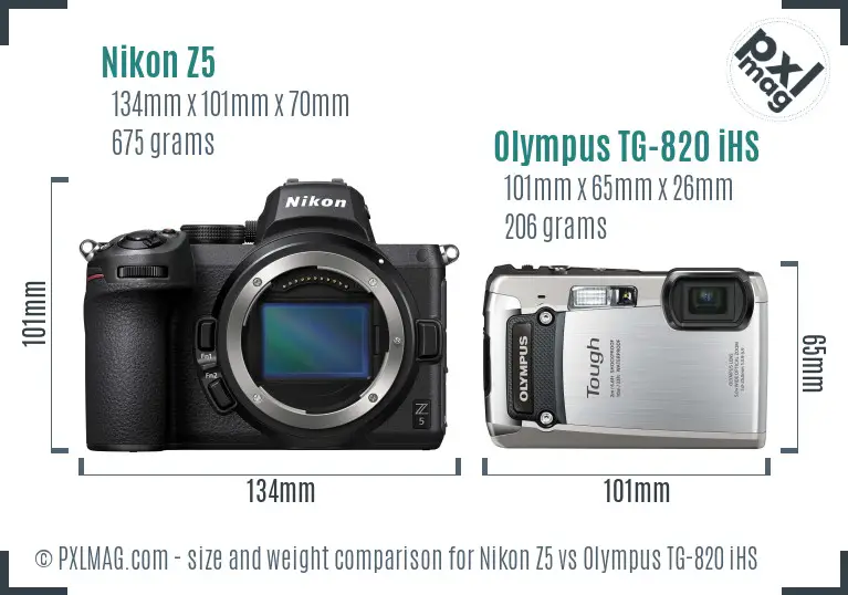 Nikon Z5 vs Olympus TG-820 iHS size comparison