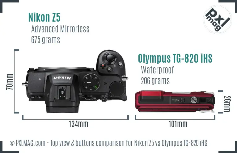 Nikon Z5 vs Olympus TG-820 iHS top view buttons comparison