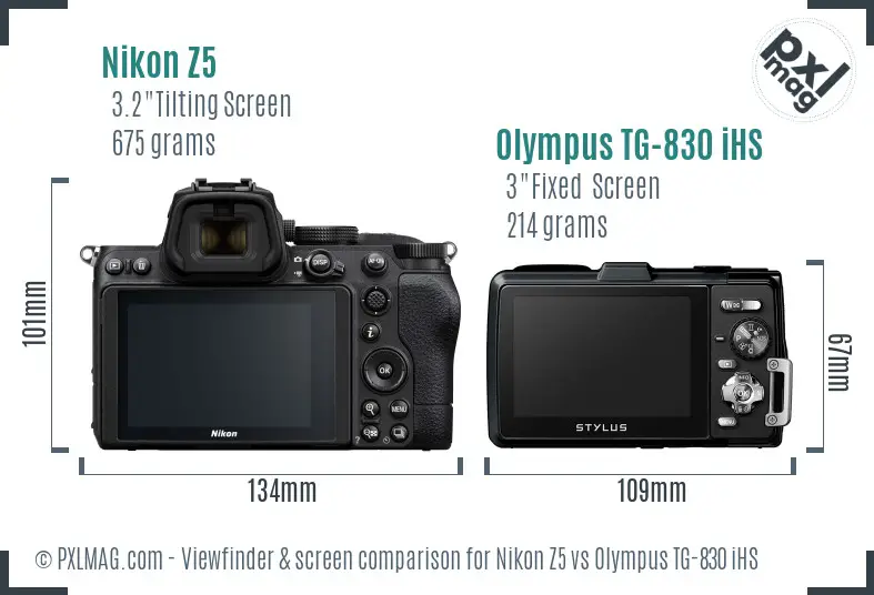 Nikon Z5 vs Olympus TG-830 iHS Screen and Viewfinder comparison