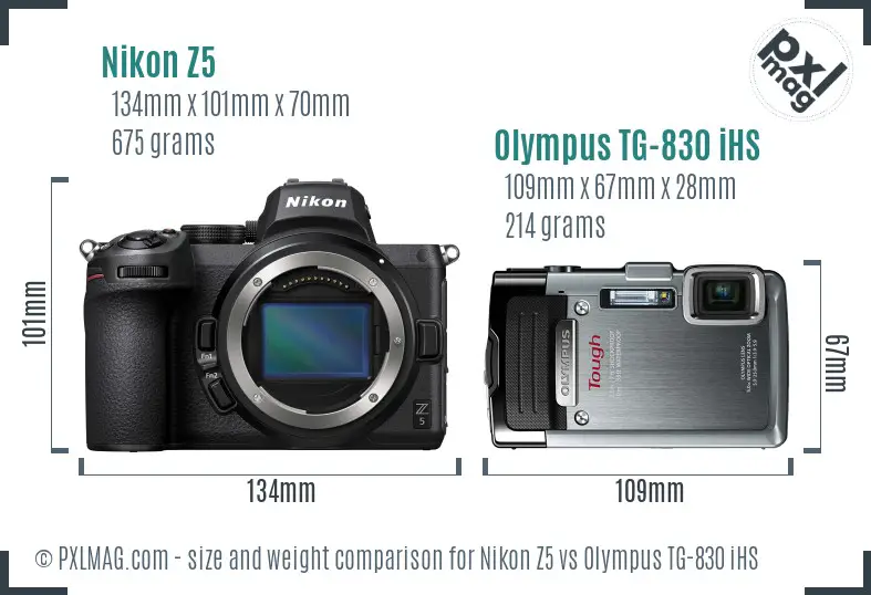 Nikon Z5 vs Olympus TG-830 iHS size comparison