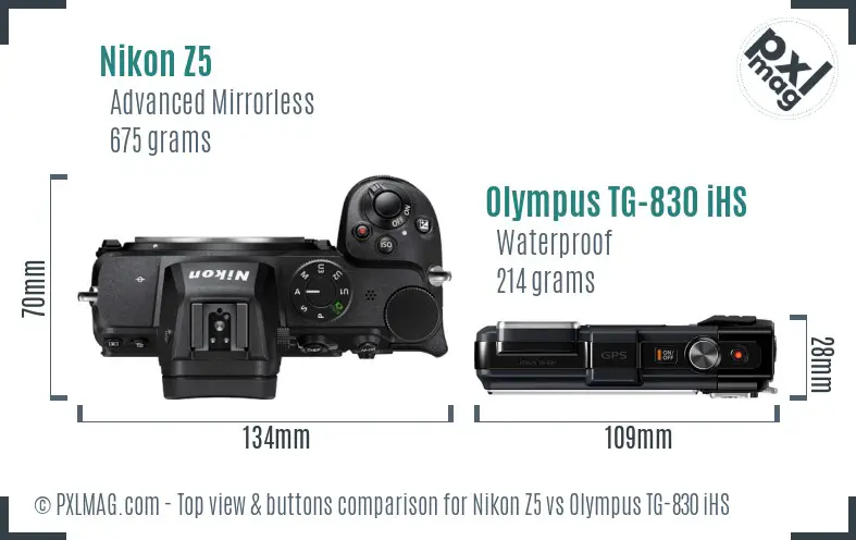 Nikon Z5 vs Olympus TG-830 iHS top view buttons comparison