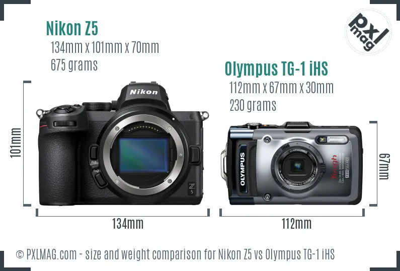 Nikon Z5 vs Olympus TG-1 iHS size comparison
