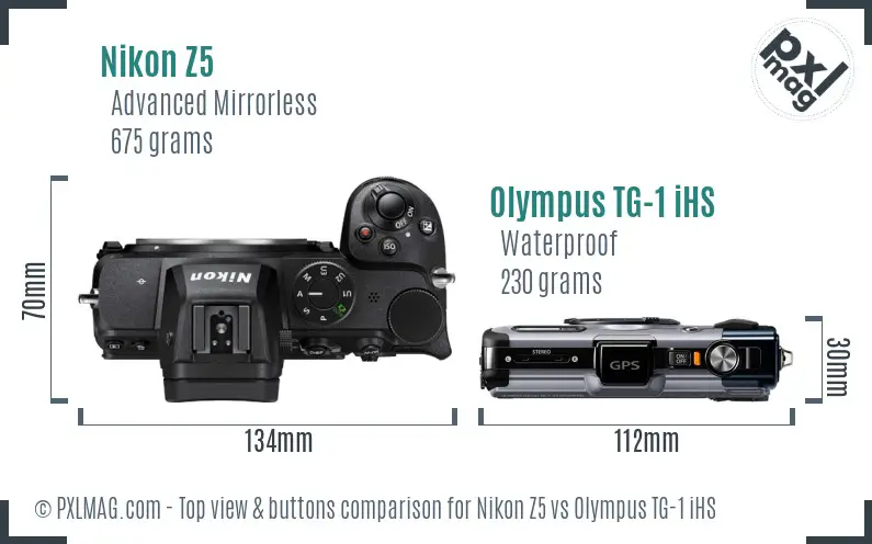 Nikon Z5 vs Olympus TG-1 iHS top view buttons comparison