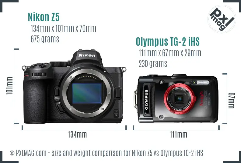 Nikon Z5 vs Olympus TG-2 iHS size comparison