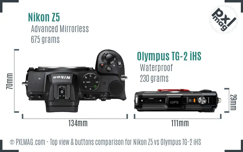 Nikon Z5 vs Olympus TG-2 iHS top view buttons comparison