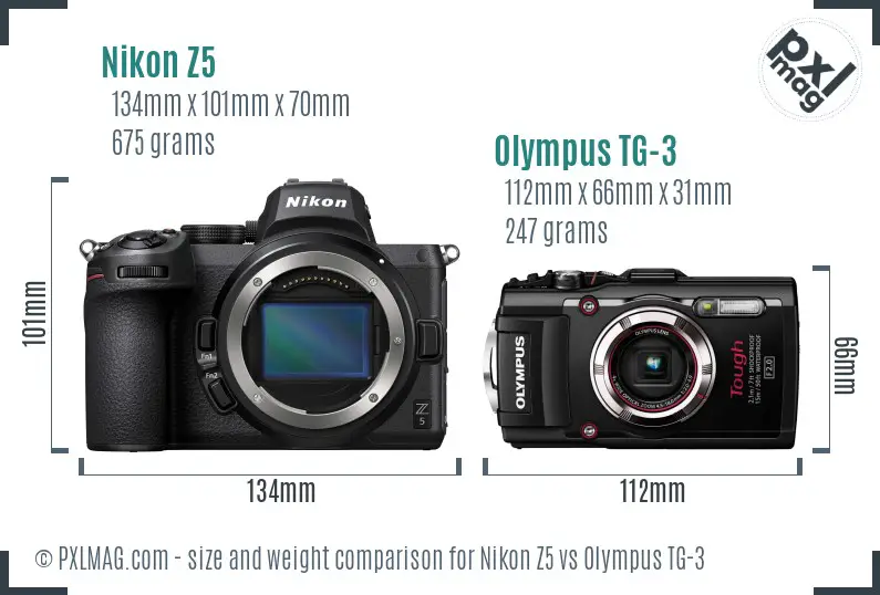 Nikon Z5 vs Olympus TG-3 size comparison