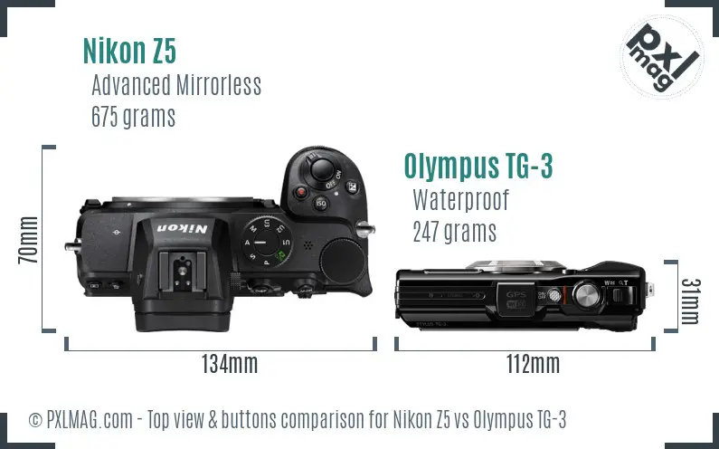 Nikon Z5 vs Olympus TG-3 top view buttons comparison
