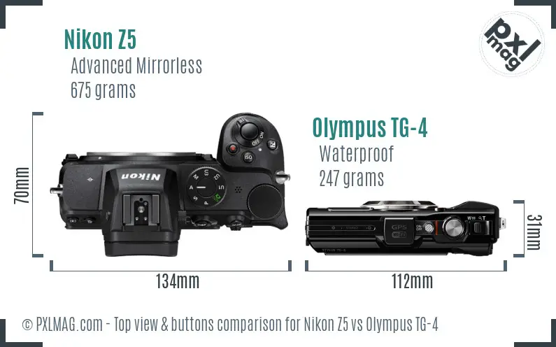 Nikon Z5 vs Olympus TG-4 top view buttons comparison