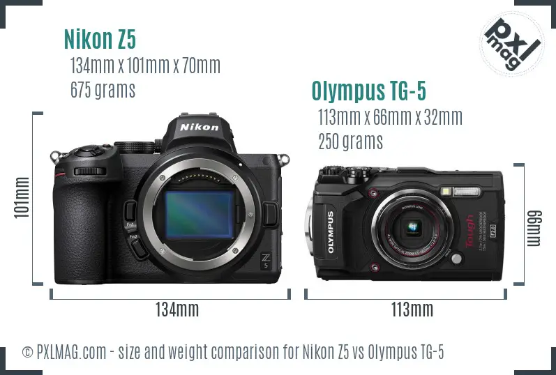 Nikon Z5 vs Olympus TG-5 size comparison