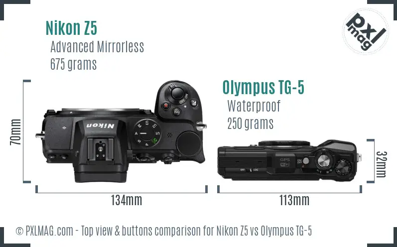 Nikon Z5 vs Olympus TG-5 top view buttons comparison