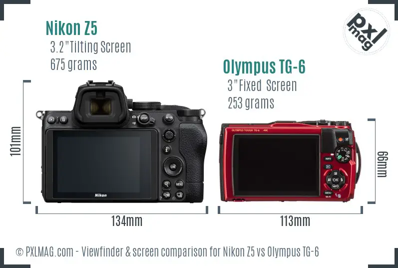 Nikon Z5 vs Olympus TG-6 Screen and Viewfinder comparison
