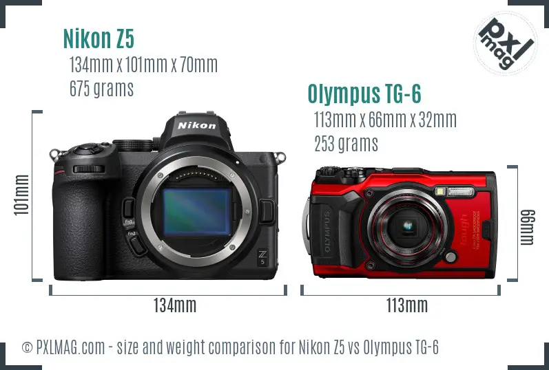 Nikon Z5 vs Olympus TG-6 size comparison