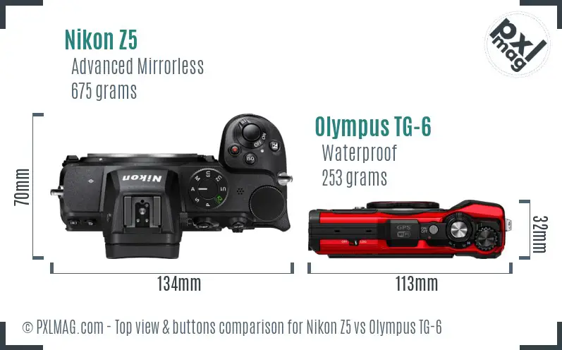 Nikon Z5 vs Olympus TG-6 top view buttons comparison