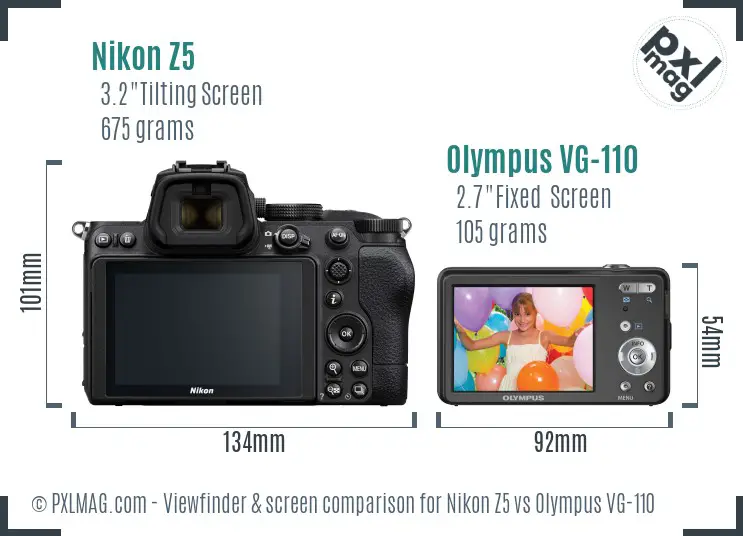 Nikon Z5 vs Olympus VG-110 Screen and Viewfinder comparison