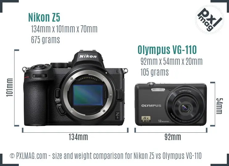 Nikon Z5 vs Olympus VG-110 size comparison