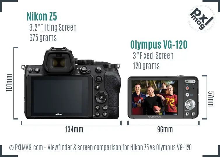 Nikon Z5 vs Olympus VG-120 Screen and Viewfinder comparison