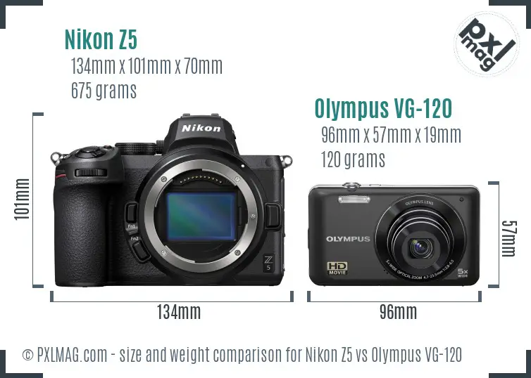 Nikon Z5 vs Olympus VG-120 size comparison