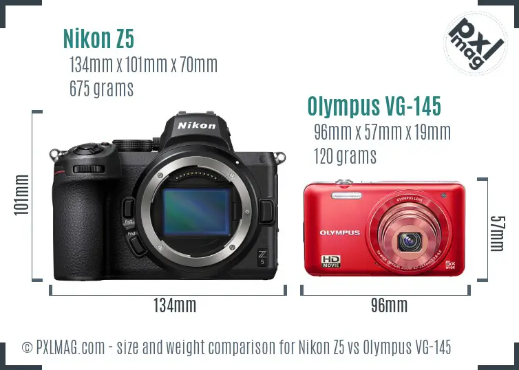 Nikon Z5 vs Olympus VG-145 size comparison