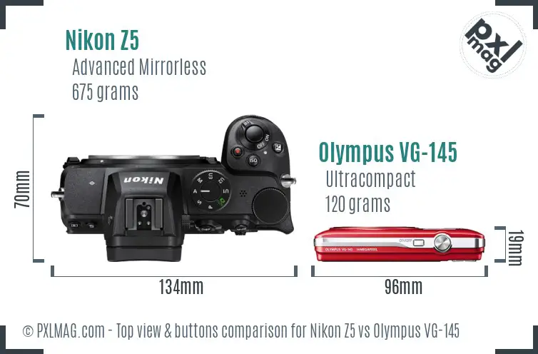 Nikon Z5 vs Olympus VG-145 top view buttons comparison