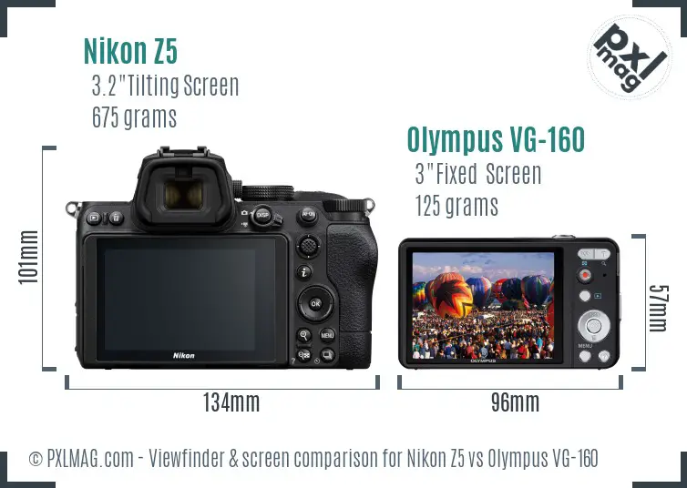 Nikon Z5 vs Olympus VG-160 Screen and Viewfinder comparison