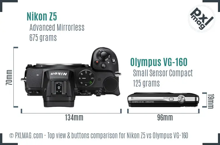 Nikon Z5 vs Olympus VG-160 top view buttons comparison