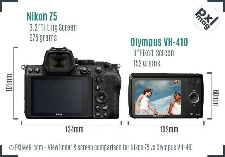 Nikon Z5 vs Olympus VH-410 Screen and Viewfinder comparison