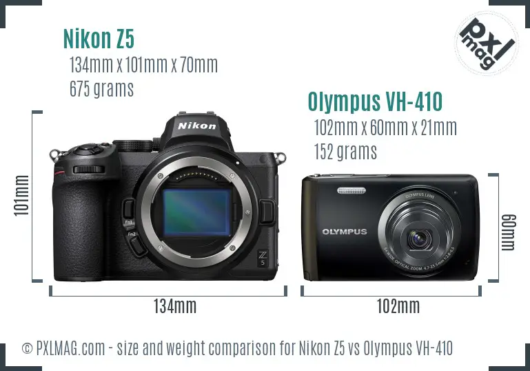 Nikon Z5 vs Olympus VH-410 size comparison