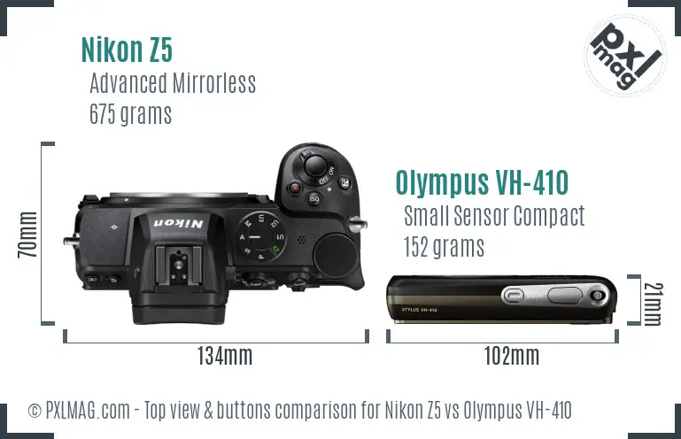 Nikon Z5 vs Olympus VH-410 top view buttons comparison