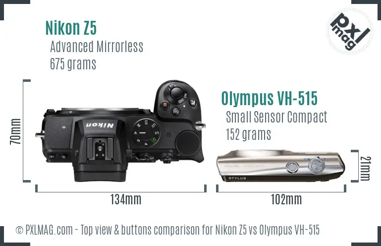 Nikon Z5 vs Olympus VH-515 top view buttons comparison
