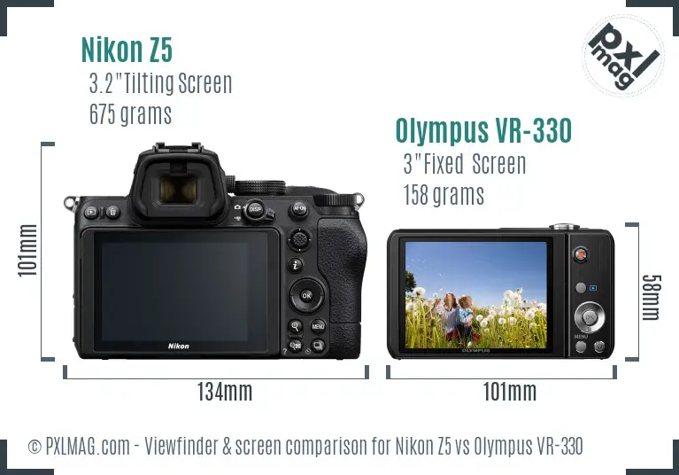 Nikon Z5 vs Olympus VR-330 Screen and Viewfinder comparison
