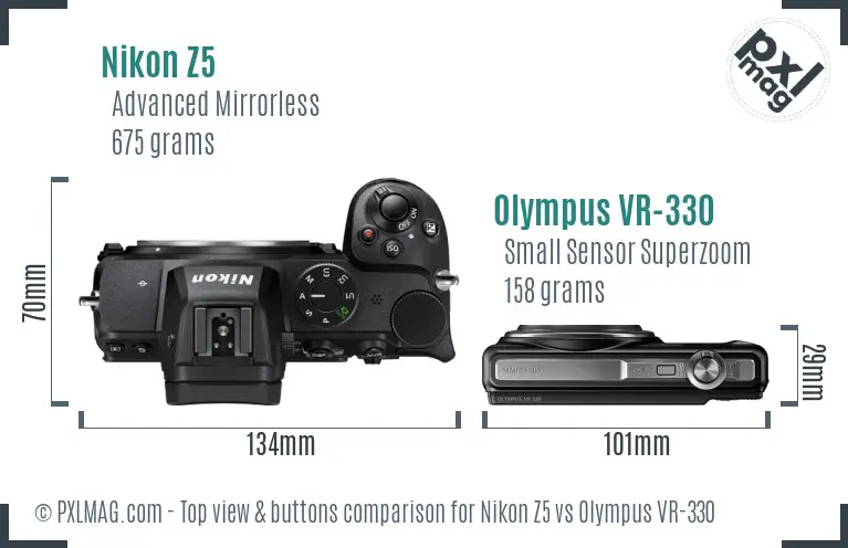 Nikon Z5 vs Olympus VR-330 top view buttons comparison