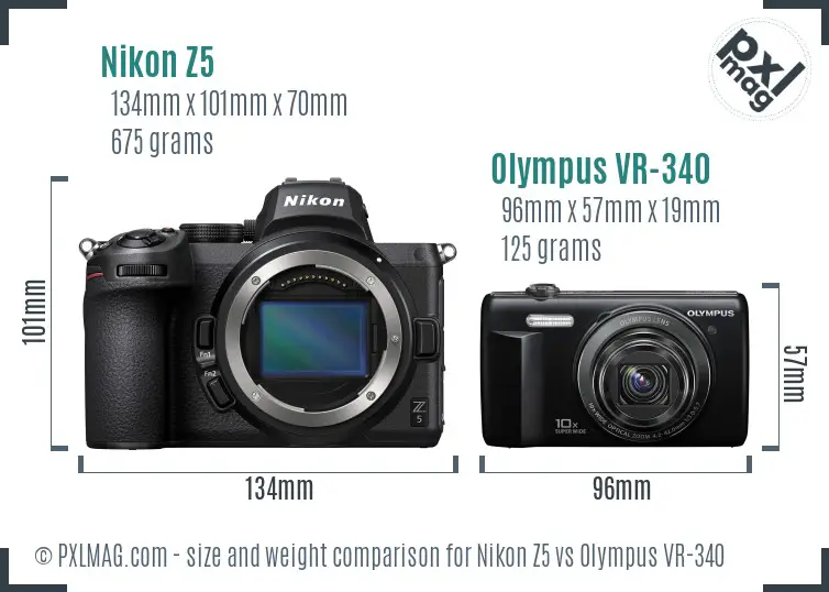 Nikon Z5 vs Olympus VR-340 size comparison