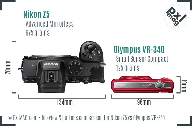 Nikon Z5 vs Olympus VR-340 top view buttons comparison
