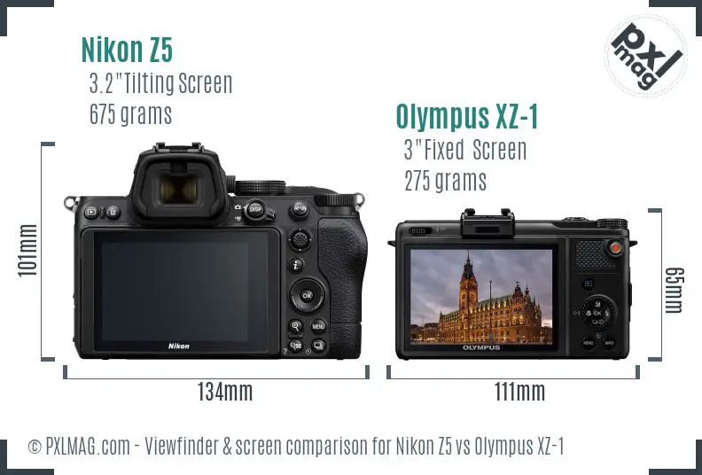 Nikon Z5 vs Olympus XZ-1 Screen and Viewfinder comparison