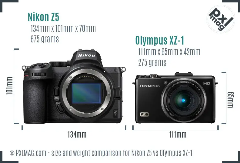 Nikon Z5 vs Olympus XZ-1 size comparison