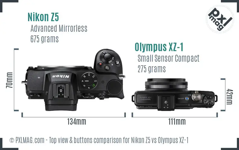 Nikon Z5 vs Olympus XZ-1 top view buttons comparison