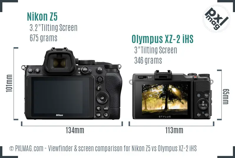 Nikon Z5 vs Olympus XZ-2 iHS Screen and Viewfinder comparison